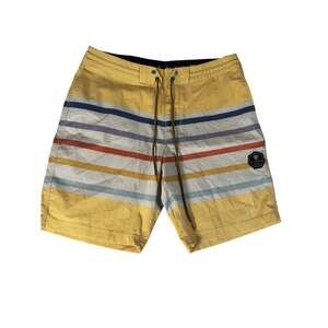 Vissla Board Shorts Mens 32 Yellow Striped Upcycled Coconut Stretch Swim Trunks